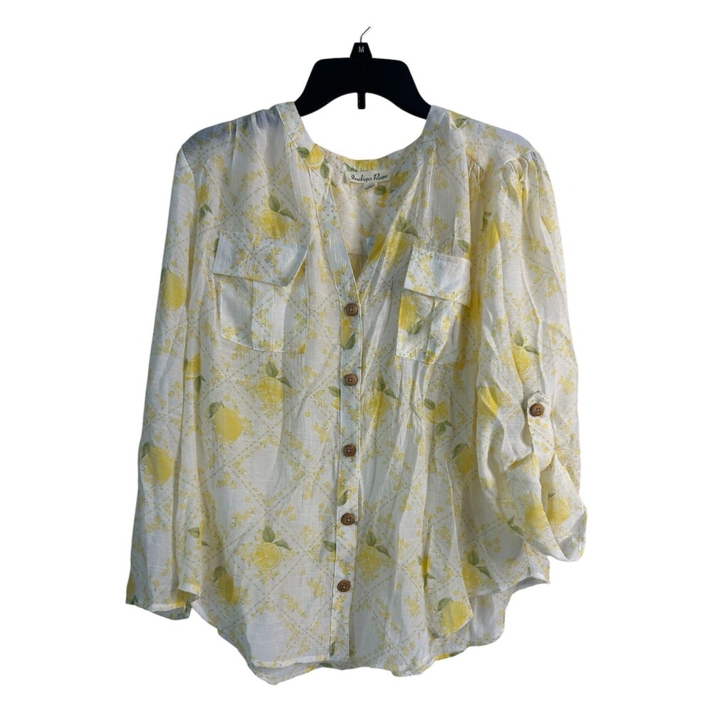 Women's Lemon Print Button Down Shirt Size XL